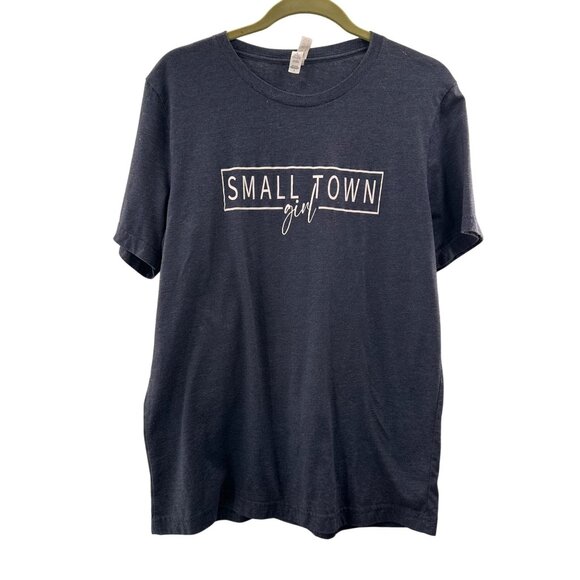Small Town Girl Graphic T-Shirt Bella+Canvas L Navy Blue Cotton Blend Crewneck - Picture 1 of 9